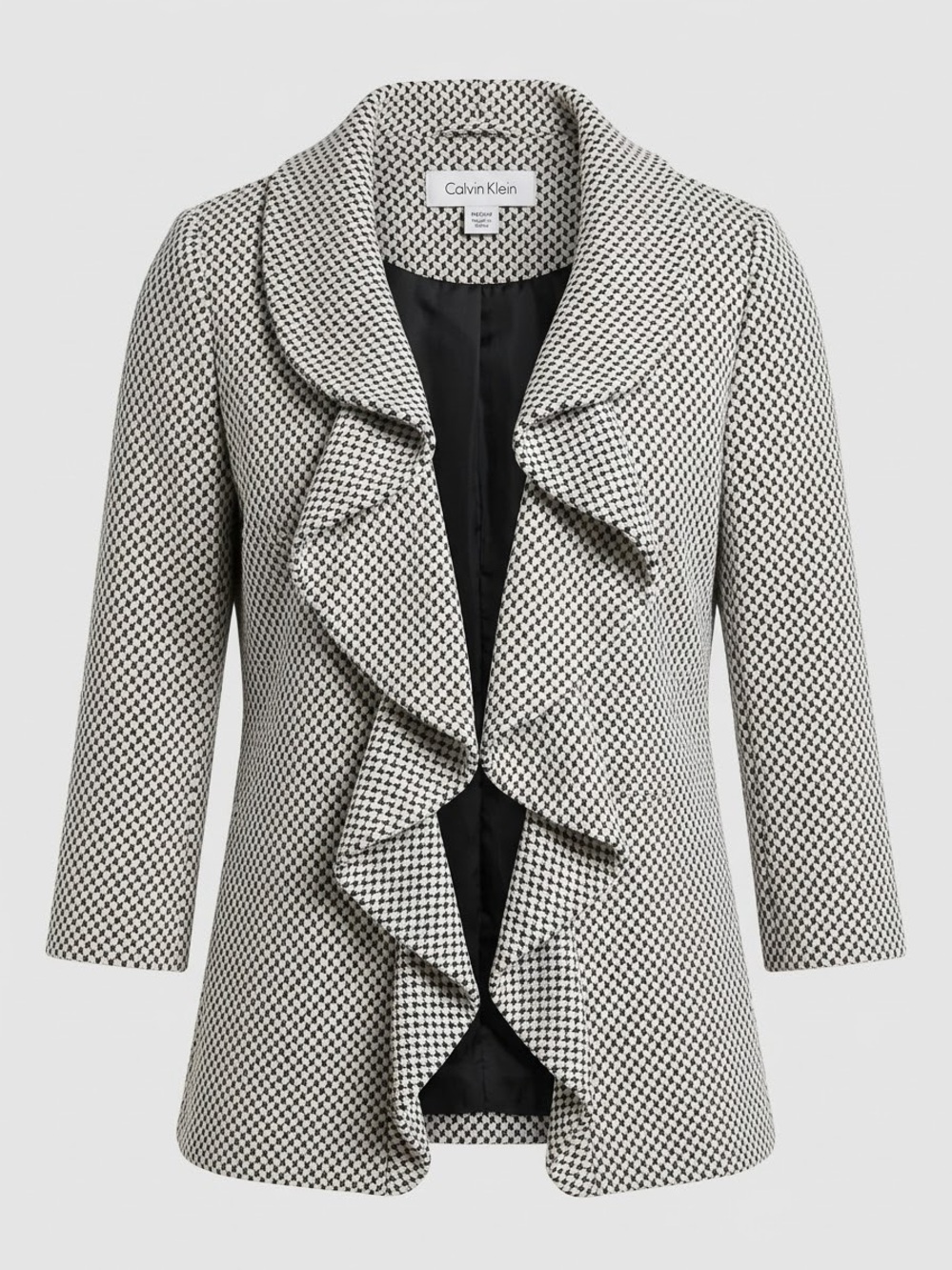 Calvin Klein Black and White Ruffle-Front Blazer Medium